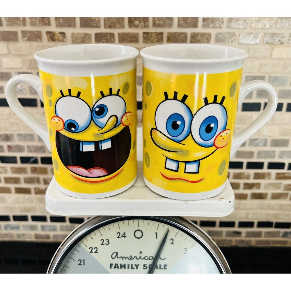 Nickelodeon SpongeBob SquarePants Coffee Mug Two Face Silly Face Lot Of 2 Viacom